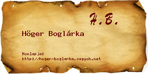 Höger Boglárka névjegykártya